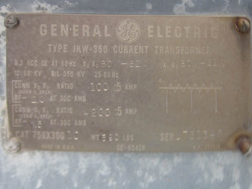 GE SUPER BRUTE CT'S, 100/200:5, 69000 V, JKW-350, 759X30G10, UNUSED