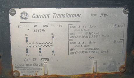 GENERAL ELECTRIC CT TYPE JKW-200, 34500 V, 200:5 & 400:5, 757X30G8