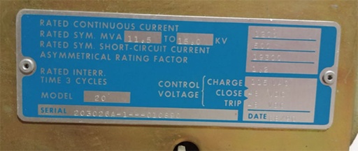 1200 Amp, ABB, 15VHK500, MODEL 20, 15 KV, 1990, 48 VDC, 115 VAC MOTOR:1