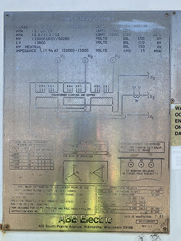 15000/28000 KVA, Pri 120000Y/69280, Sec 13800 D, ABB, COPPER, GSU
