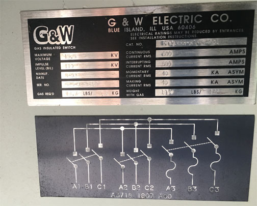 600 Amp, G & W, No. FPRAM33-376F-40PI, 15500 V., FUSED, 3-WAY GAS