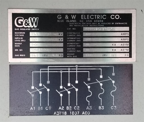 600 Amp, G & W, No. FPRAM33-376F-40PI, 15500 V., FUSED, 3-WAY GAS