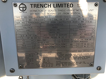 69000 V, Sec. 69/115 V, TYPE N2-550 TRENCH HERMATICALLY SEALED METERING PT/CT:1
