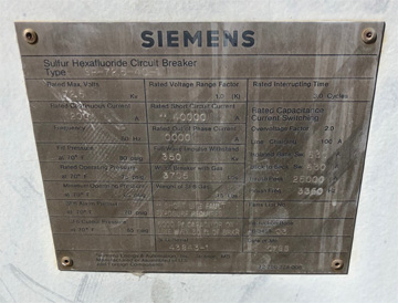1200 Amp, SIEMENS, TYPE SP-72.5-40-1,72.5 KV, 1988, 125 VDC CLOSE & TRIP