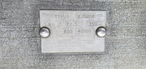 600 Amp, GOULD BROWN BOVERI, TTRU6, 69000 V., HORIZONTAL MOUNT, VERTICAL BREAK