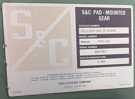 600 Amp, S & C, No. PMH-19, 15000 V., 17 KV MAX, PADMOUNT SWITCHGEAR