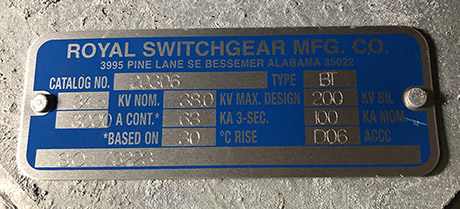 3000 Amp, ROYAL, No. BT 20306, 34500 V, HOOK STICK