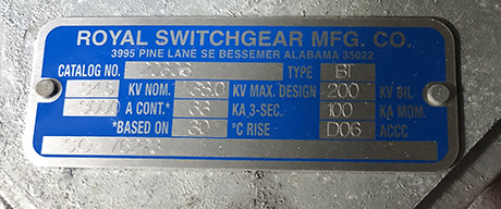 3000 Amp, ROYAL, No. BT 20306, 34500 V, HOOK STICK