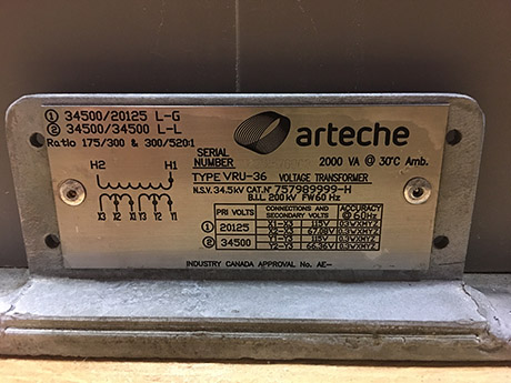 2 KVA, 34500/34500Y V, 115/67.08 & 115/66.36 V, 175/300 & 300/520:1, ARTECHE PTS