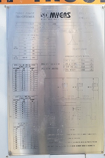 13330/24880 KVA, Pri 13800 D, Sec 4160Y/2400, SD MYERS, R-TEMP, COPPER WINDINGS