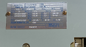 1200 Amp, GENERAL ELECTRIC, VB1 7.2-500-1, 8.25 KV, 125 VDC CLOSE & TRIP