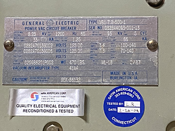 1200 Amp, GENERAL ELECTRIC, VB1 7.2-500-1, 8.25 KV, 125 VDC CLOSE & TRIP