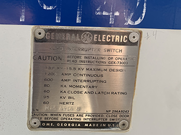 1200 Amp, GENERAL ELECTRIC, 13800 V., FUSED, OUTDOOR:1