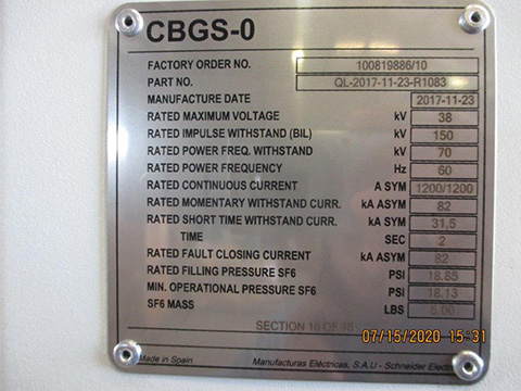 1200 Amp, SCHNEIDER, CBGS-0, 38 KV, 2017, SF6 INSULATED