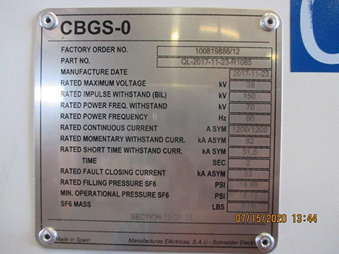 1200 Amp, SCHNEIDER, CBGS-0, 38 KV, 2017, SF6 INSULATED