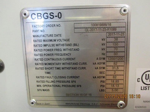 1200 Amp, SCHNEIDER, CBGS-0, 38 KV, 2017, SF6 INSULATED