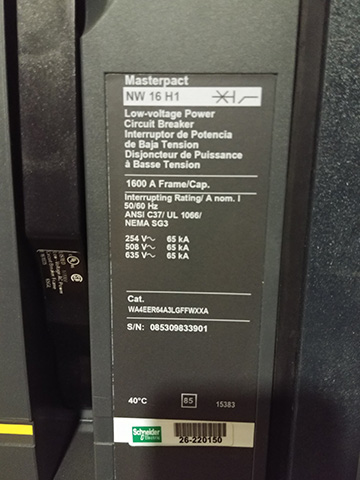 1600 Amp, SQUARE 5 MASTERPACT, NW16H1, 480 V., CAT. #WA4EER64A3LGFFWXXA:1