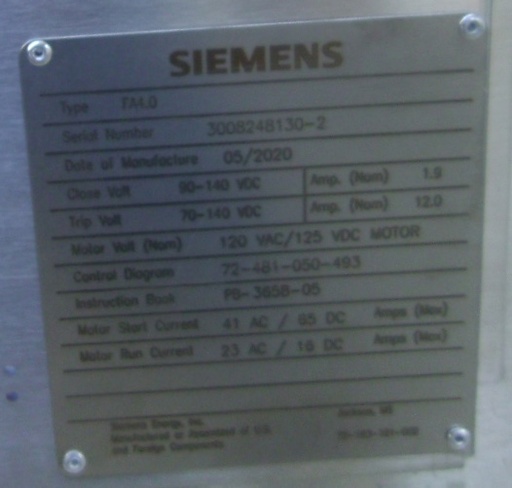 3000 Amp, SIEMENS, No. SPS2-170-63-3, 145-170 kV