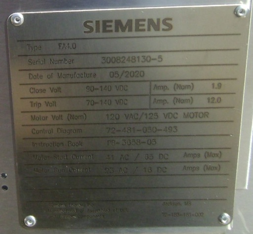 3000 Amp, SIEMENS, No. SPS2-170-63-3, 145-170 kV