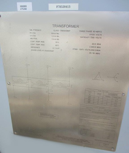 2000/2800 KVA, Pri 67000 D, Sec 12470Y/7200, DELTA STAR, COPPER