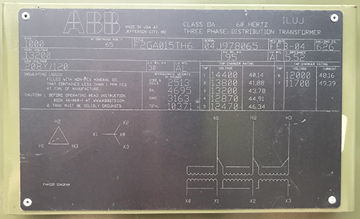 1000 KVA, Pri 13200 D, Sec 208Y/120, 2004, ABB, LIVE FRONT, RADIAL FEED:1