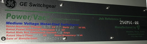 1200 Amp, POWELL, POWER VAC, 4160 V., 2 HIGH, INDOOR HOUSED SWITCHGEAR LINEUP