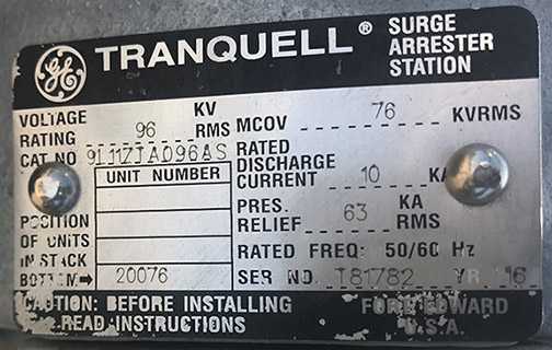96 KV, TRANQUELL, No. 9L11ZTA096AS, 76 MCOV, STATION CLASS, PORCELAIN:3