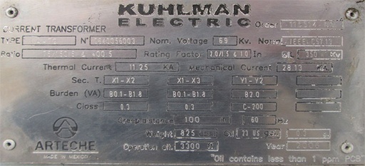 34500 V PRI, Sec. 115/69 V, 2006, KUHLMAN PT/CT KA-72, 69 KV NSV