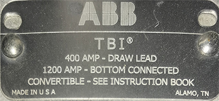 46000 V, 400/1200 A, 250 kV, ABB, 046W0412AU, DRAW LEAD/BOTTOM CONN, O+C, GRAY:3