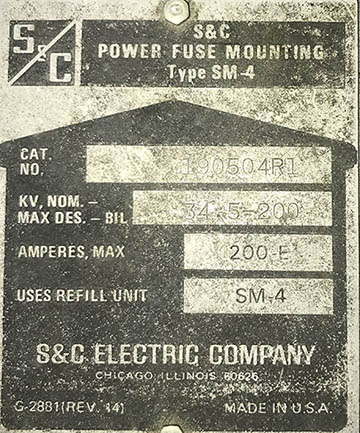 200 Amp, S & C, No. SM-4, 34500 V, FUSED HOOK STICK DISCONNECT SWITCH:3