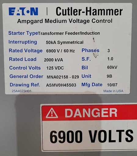 EATON 7200 V, 400 AMP, MOTOR RELAY CONTACTOR