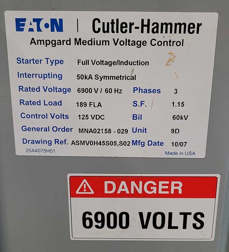 EATON 7200 V, 400 AMP, MOTOR RELAY CONTACTOR