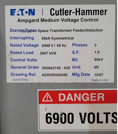 EATON 7200 V, 400 AMP, MOTOR RELAY CONTACTOR