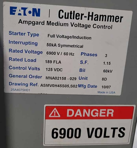 EATON 7200 V, 400 AMP MOTOR RELAY CONTACTOR