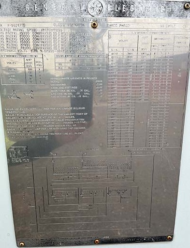 15000 KVA, Pri 67000 D, Sec 12470Y/7200 GE SUBSTATION TRANSFORMER
