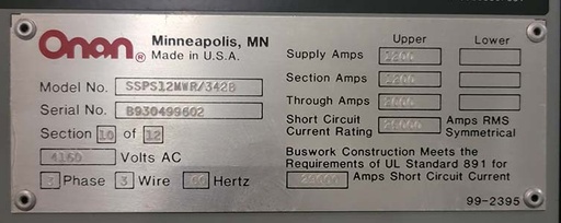 1200 Amp, SSPS12MWR/342B, 4160 V., OUTDOOR CIRCUIT BREAKER CABINET