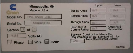1200 Amp, SPCL1200R-266R, 4160 V.,OUTDOOR CIRCUIT BREAKER CABINET