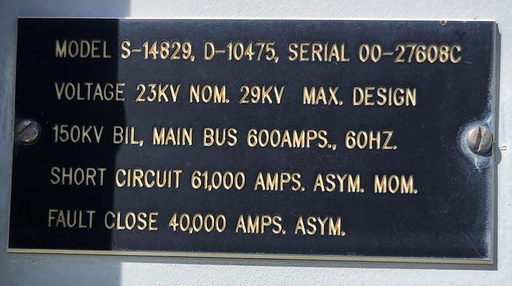 600 Amp, 38KV, POWERCON PIF LOAD BREAK INTERRUPTER SWITCH