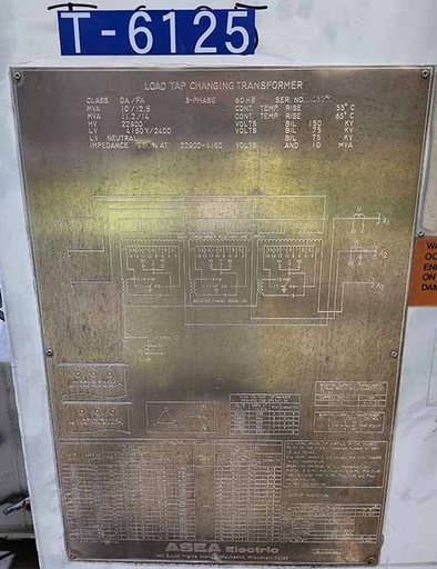 10/14 MVA, 22900-4160Y/2400 LOAD TAP CHANGING TRANSFORMER BY ASEA ELECTRIC
