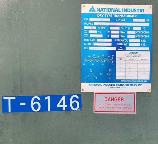 2000/3000 KVA, Pri 13750D Sec 480Y/277 NATIONAL INDUSTRIES DRY TYPE TRANSFORMER,