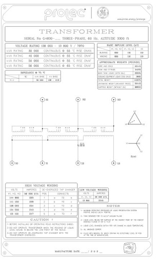 30000 KVA, Pri 138000 D, Sec 13800 Y, GE PROLEC SUBSTATION TRANSFORMER:2