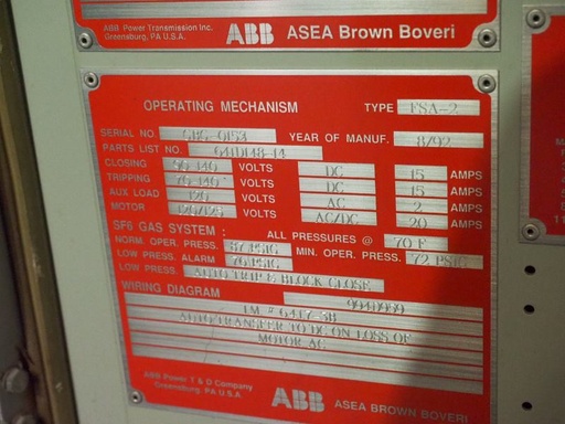 2000 Amp, ABB, No. 145PM 40-20, 145000 V., 1992, 125VDC C+T, 40kA, FSA-2 MECH