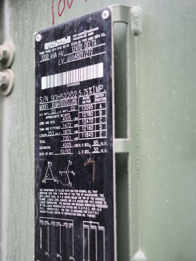 1000 KVA, Pri 12470 D, Sec 480 Y/277, 1993, RADIAL FEED, LIVE FRONT