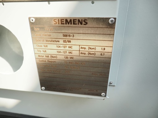 1200 Amp, SIEMENS, No. SPS-72.5-20-1, 72500 V., 1999, 125VDC C+T, FA2.20 Mech