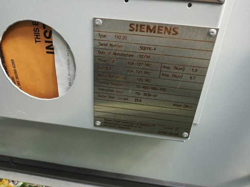 1200 Amp, SIEMENS, No. SPS2-72.5-20-1, 72500 V., 1999, 125VDC C+T, FA2.20 MECH