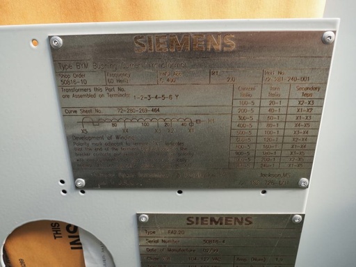 1200 Amp, SIEMENS, No. SPS2-72.5-20-1, 72500 V., 1999, 125VDC C+T, FA2.20 MECH