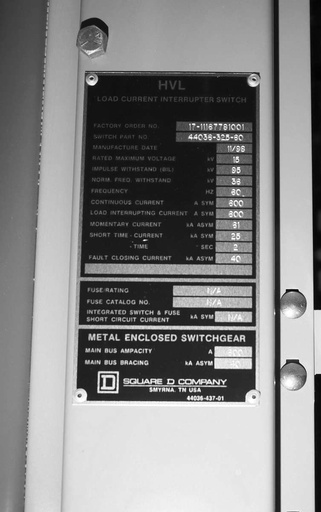 600 Amp, SQUARE D, No. HVL, 15000 V., 1998, NON-FUSED SWITCHES, OUTDOOR