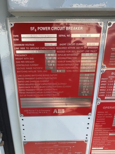 1200 Amp, ABB, No. 242 PMRI 40-12, 242000 V., 1999, 125VDC C&T, HMB-2 MECH