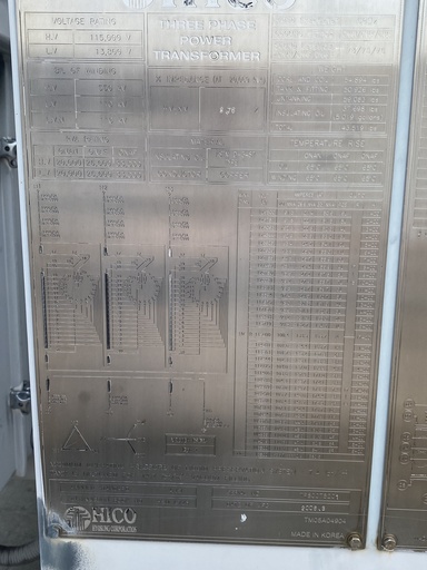 20/26.6/33 MVA, Pri 115000 D, Sec 13800 Y, HICO OLTC SUBSTATION TRANSFORMER