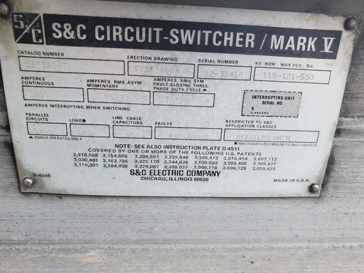 1200 Amp, S&C, No. MARK V, 121000 V., Circuit Switcher and Controller